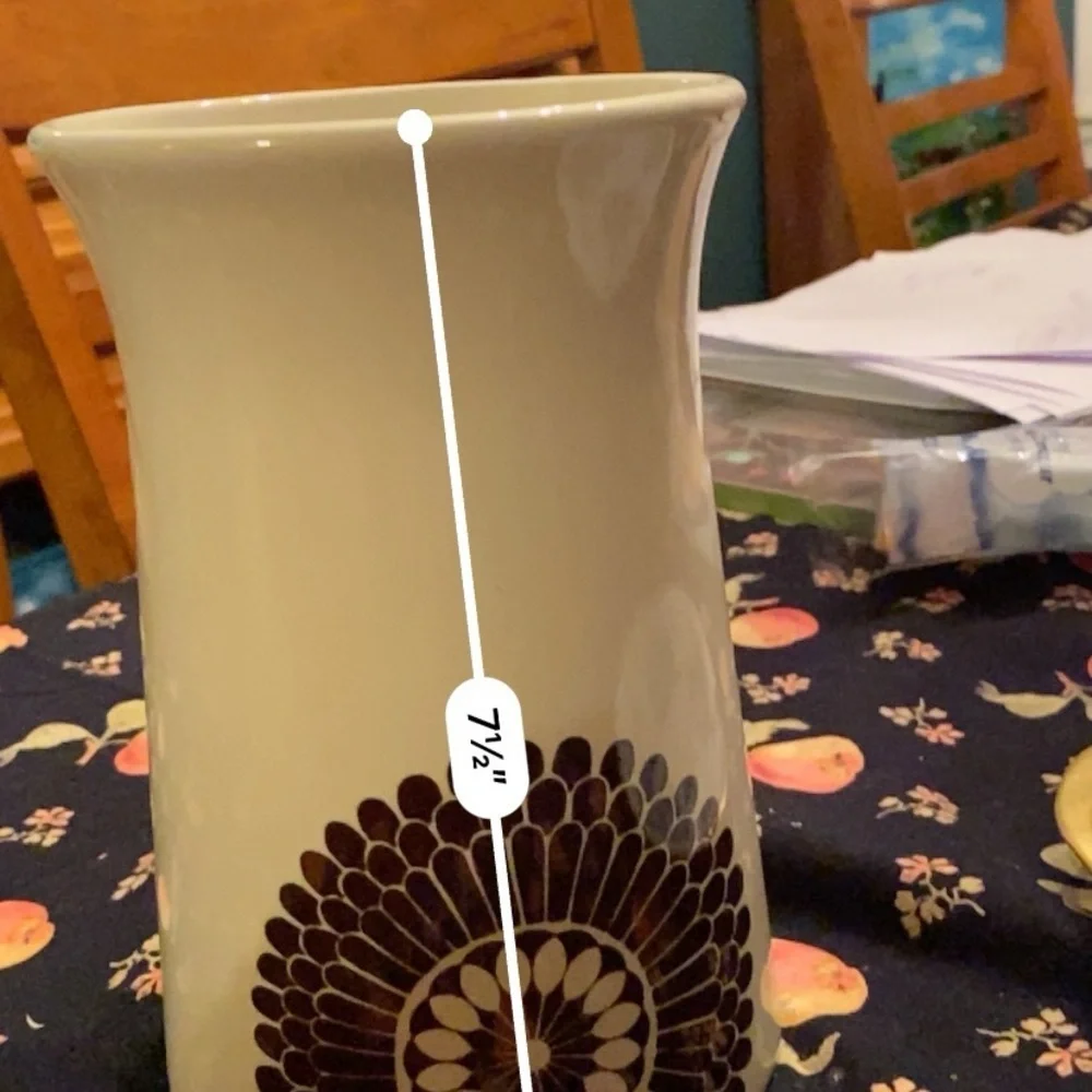 Vintage Cream Brown Floral Vase 7.5 Inches Tall